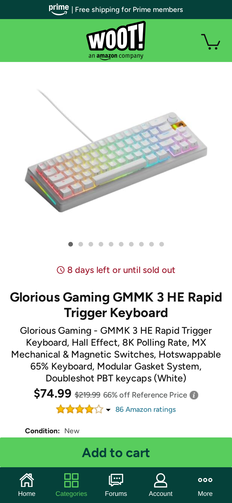 Glorious Gaming GMMK 3 HE Rapid Trigger Keyboard at COMPUTERS $74.99 · COMPUTERS.WOOT.COM - $74.99