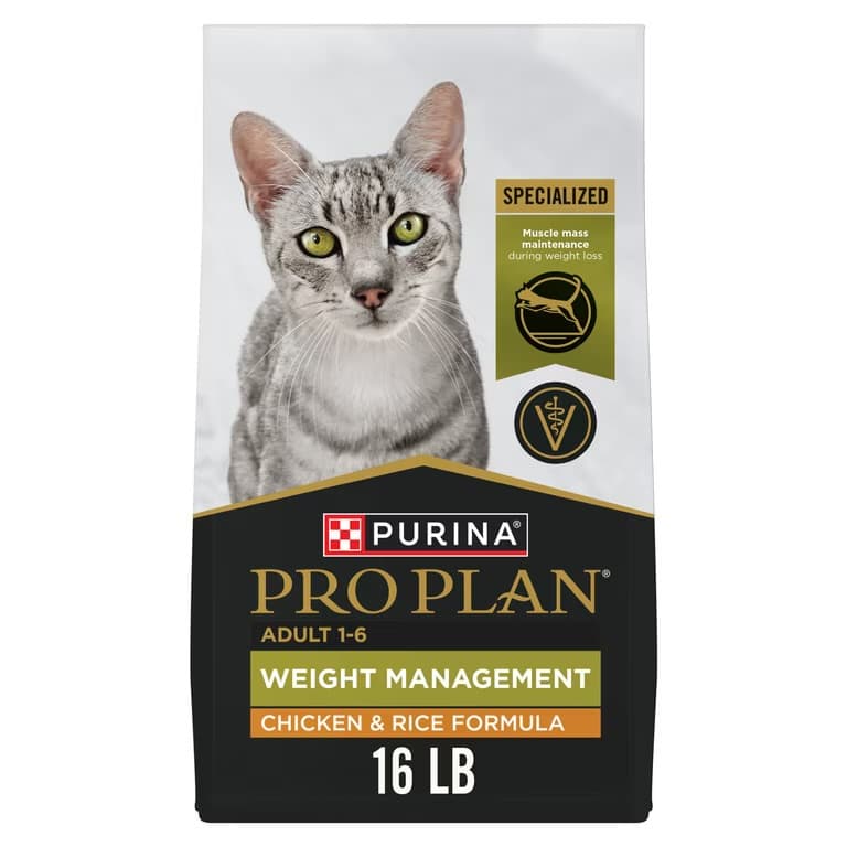 Purina Pro Plan Weight Management Chicken and Rice Adult Formula Dry Cat Food, 16 lb FOR $16.88 (Was $56.48) - 70% OFF