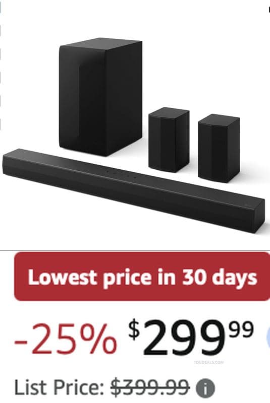 $399.99 LG S6FTR 5.1 SOUNDBAR DROPPED TO $299.99 at AMAZON $399.99 is now $299.99 - 25% OFF - $299.99 (Was $399.99)