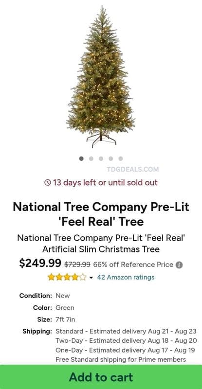 NATIONAL TREE COMPANY PRE-LIT "FEEL REAL" CHRISTMAS TREE at SYLIKES $729.99 is now $249.99 - 66% OFF - $249.99 (Was $729.99)