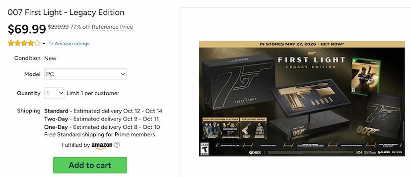 007 First Light - Legacy Edition FOR $69.00 (Was $300.00) - 77% OFF