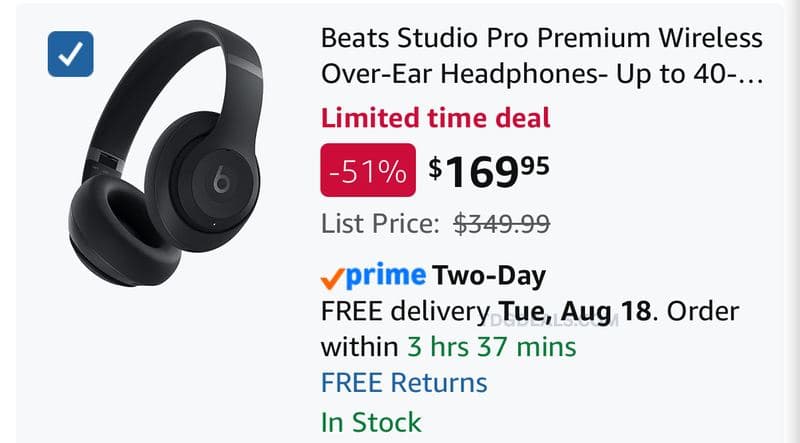$169 BEATS STUDIO PRO PREMIUM WIRELESS OVER at AMAZON $349.00 is now $169.00 - 52% OFF - $169.00 (Was $349.00)