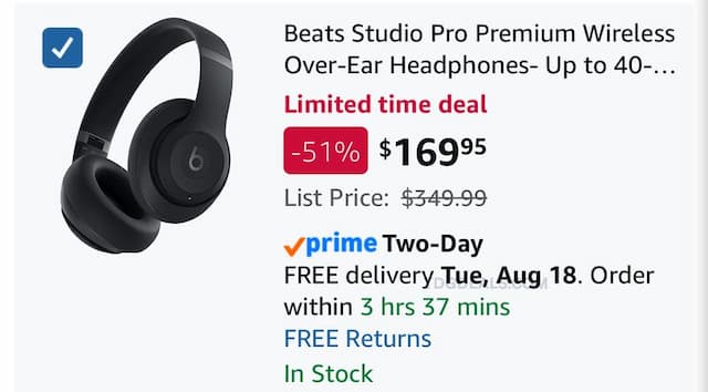 $169 BEATS STUDIO PRO PREMIUM WIRELESS OVER at AMAZON $349.00 is now $169.00 - 52% OFF