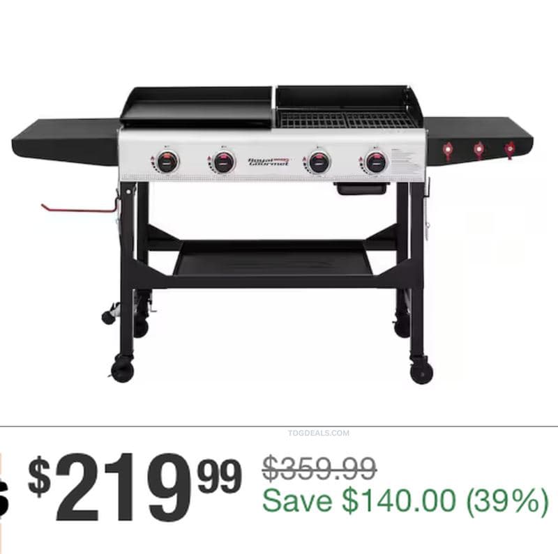 $359.99 ROYAL GOURMET GRILL AND GRIDDLE COMBO FOR $219.99 at GO $359.99 is now $219.99 - 39% OFF· GO.SYLIKES.COM - $219.99 (Was $359.99)