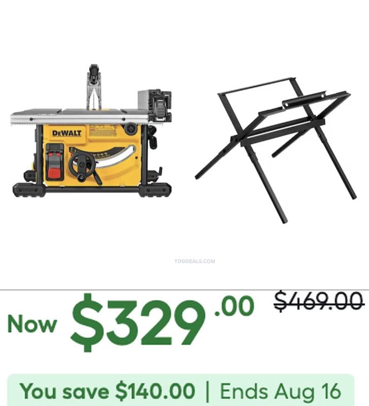 $469 DEWALT 8.25-IN PORTABLE TABLE SAW DROPPED TO $329 at LOWES $469.00 is now $329.00 - 30% OFF· LOWES.COM - $329.00 (Was $469.00)