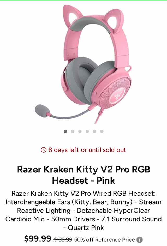 RAZER KRAKEN KITTY V2 PRO RGB HEADSET at SYLIKES $199.99 is now $99.99 - 50% OFF